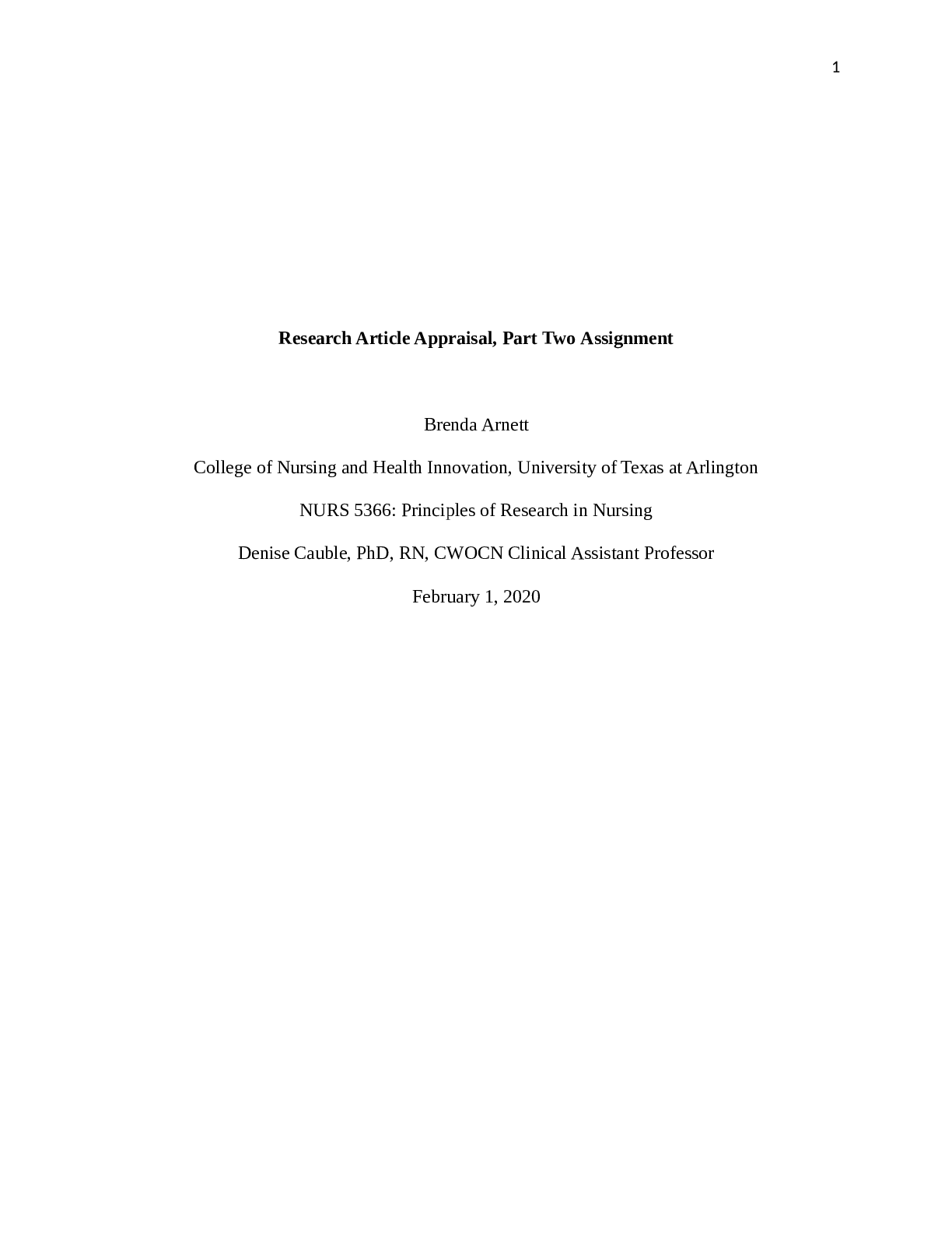 Preview image for Research Article Appraisal: Part 2 NURS 5366 Principles of Research in Nursing