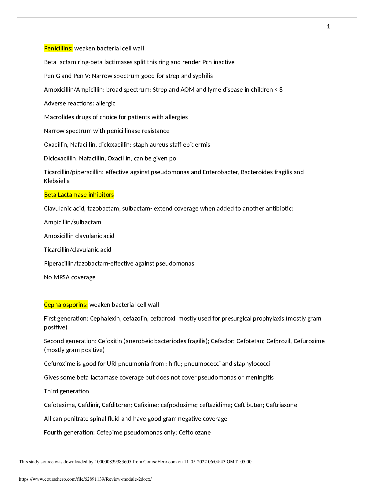 Preview image for NURS 5334 Pharmacology Module 2 Quiz - See Attached Bundle