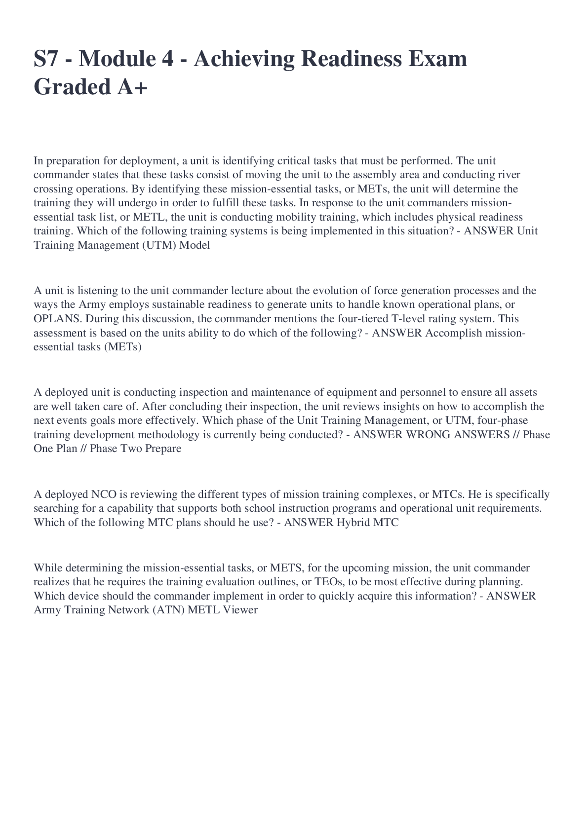 Preview image for S7 - Module 4 - Achieving Readiness Exam Graded A+
