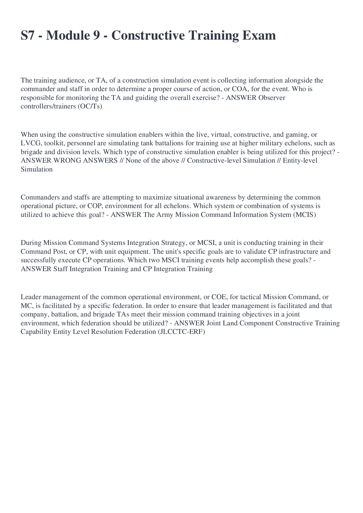 Preview image for S7 - Module 9 - Constructive Training Exam