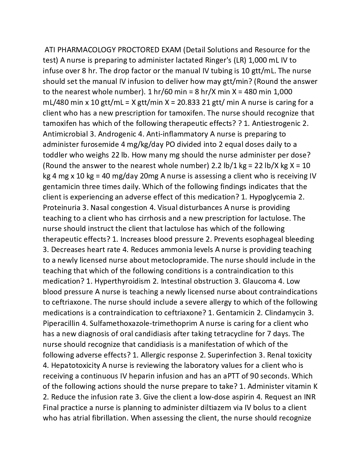 Preview image for ATI PHARMACOLOGY PROCTORED EXAM WITH ANSWERS