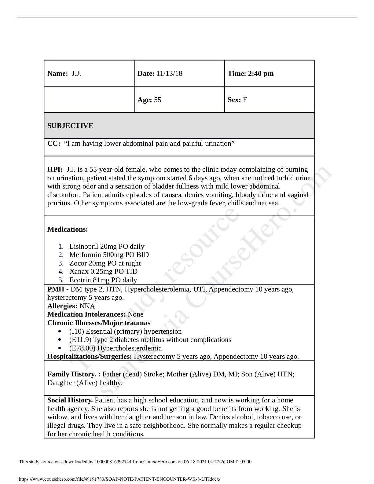 Preview image for South University - NSG 6440 SOAP NOTE PATIENT ENCOUNTER WK 8 UTI