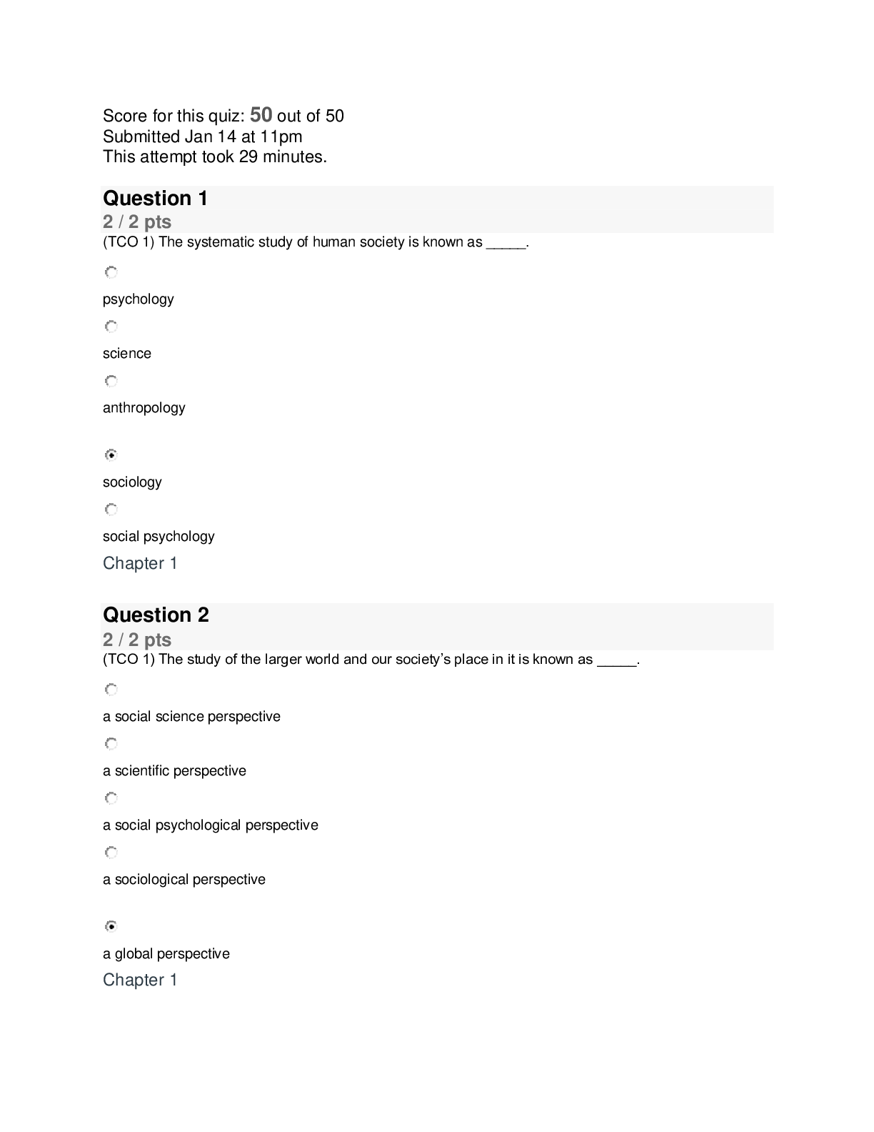 Preview of SOCS 185 Week 2 Quiz (Multiple Choice) with complete solution 2020