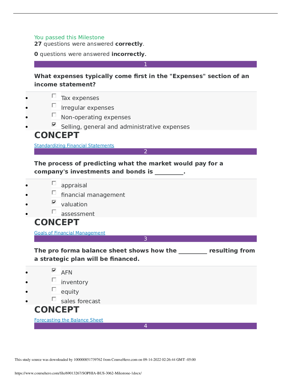 Preview image for SOPHIA BUS 3062 Milestone 1(with correct Answers)