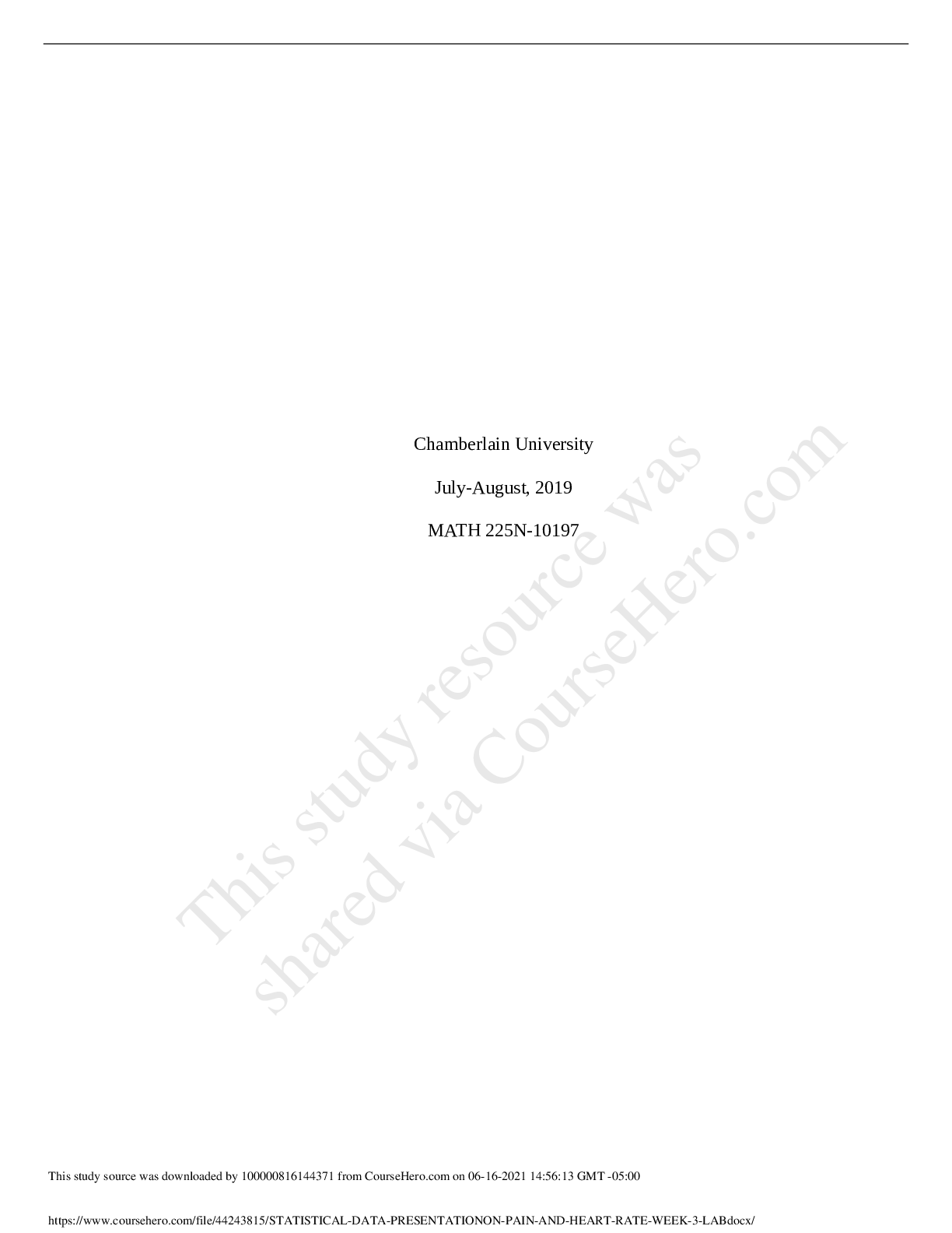 Preview image for MATH 225N Week 3 Lab Assignment; Statistical Data Presentation Pain and Heart Rate