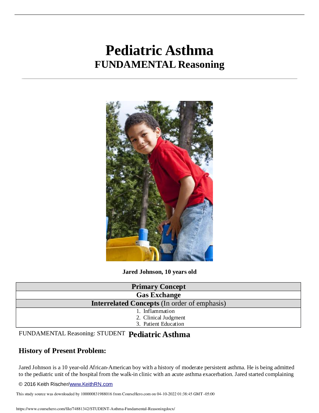 Preview image for Jared Johnson _ Pediatric Asthma_Fundamental_Reasoning_LATEST | NUR 275 Pediatric Asthma_Fundamental_Reasoning_Graded A