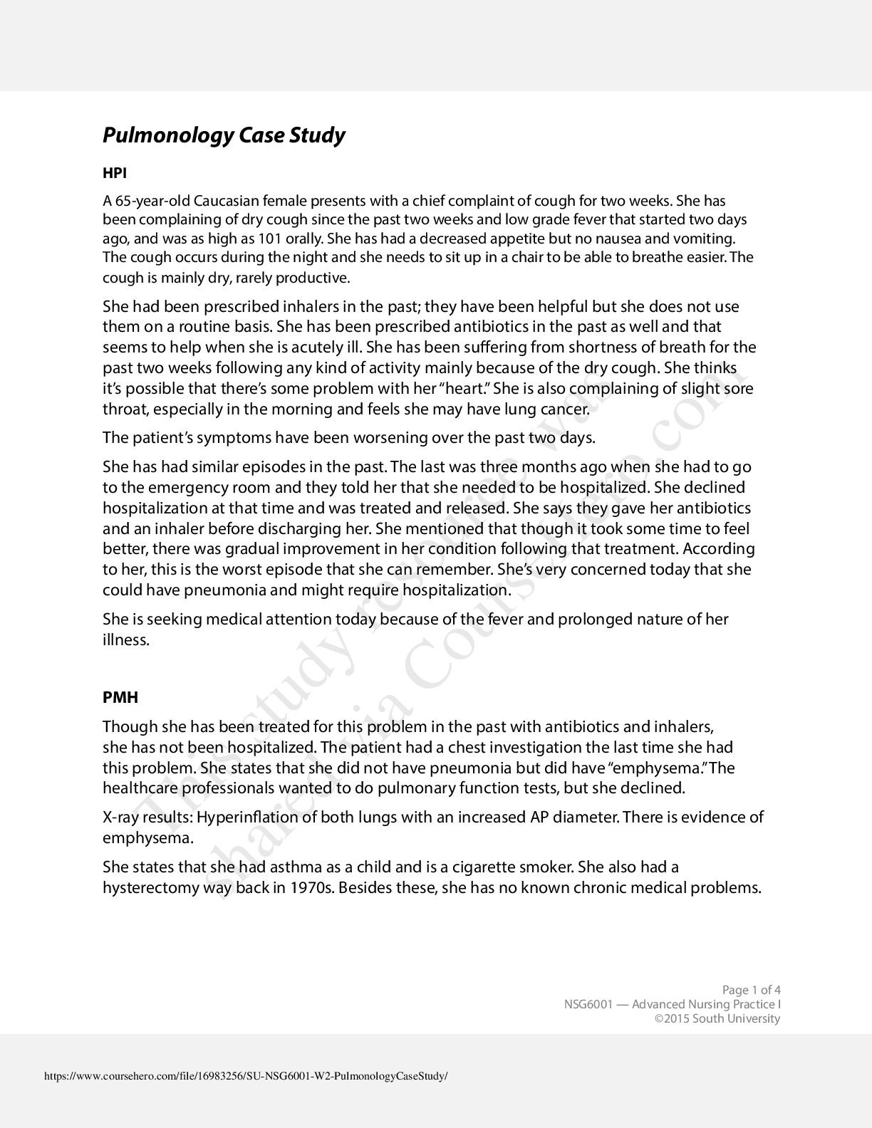 Preview image for NSG 6001 Pulmonology Case Study