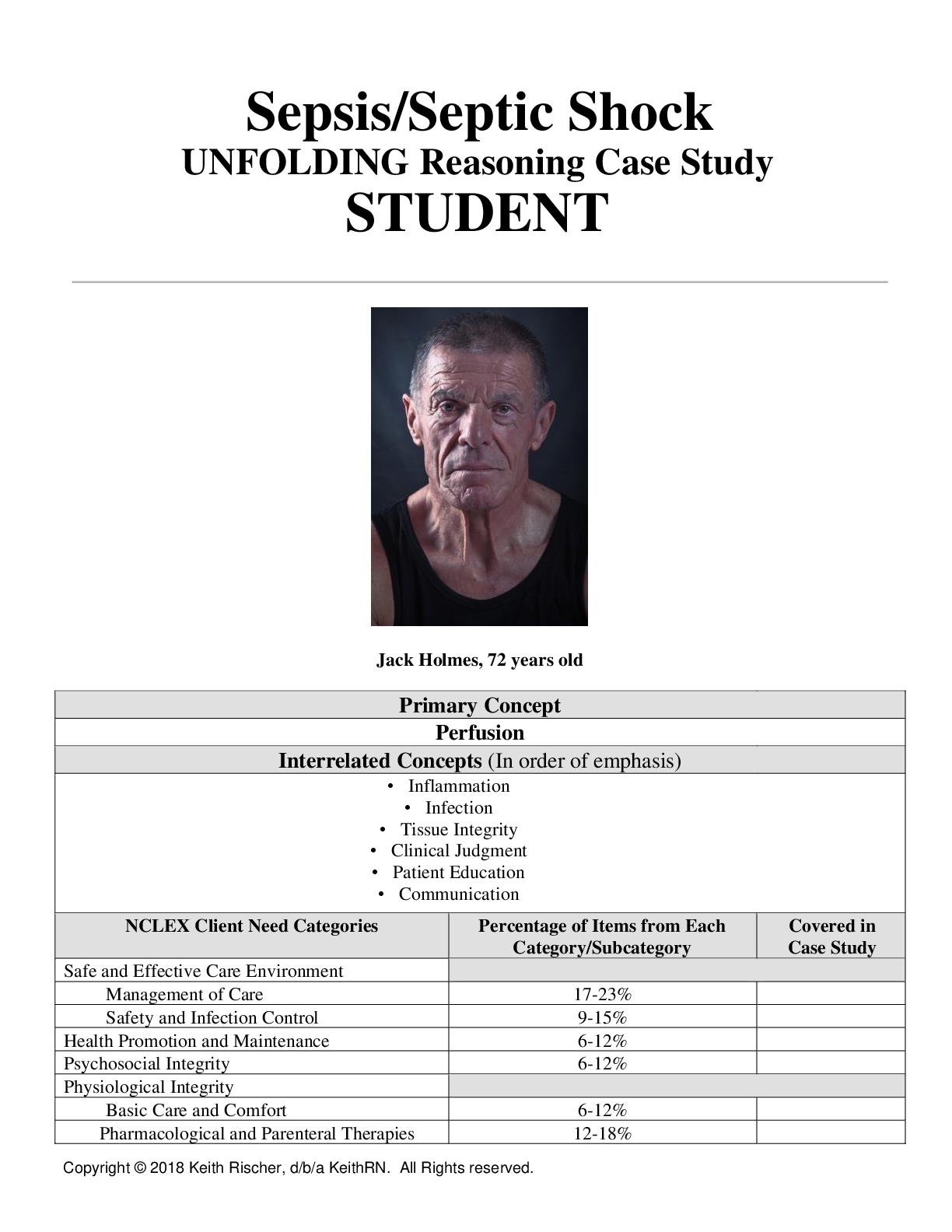 Preview of Sepsis/Septic Shock UNFOLDING Reasoning Case Study Jack Holmes, 72 years old (answered ful