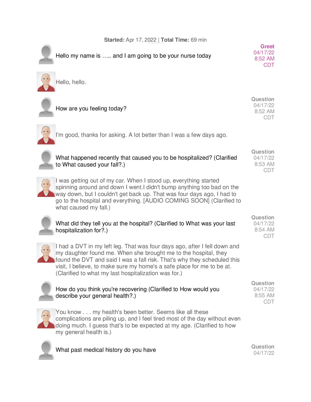 Preview image for Shadow Health Home Health Visit Robert Hall