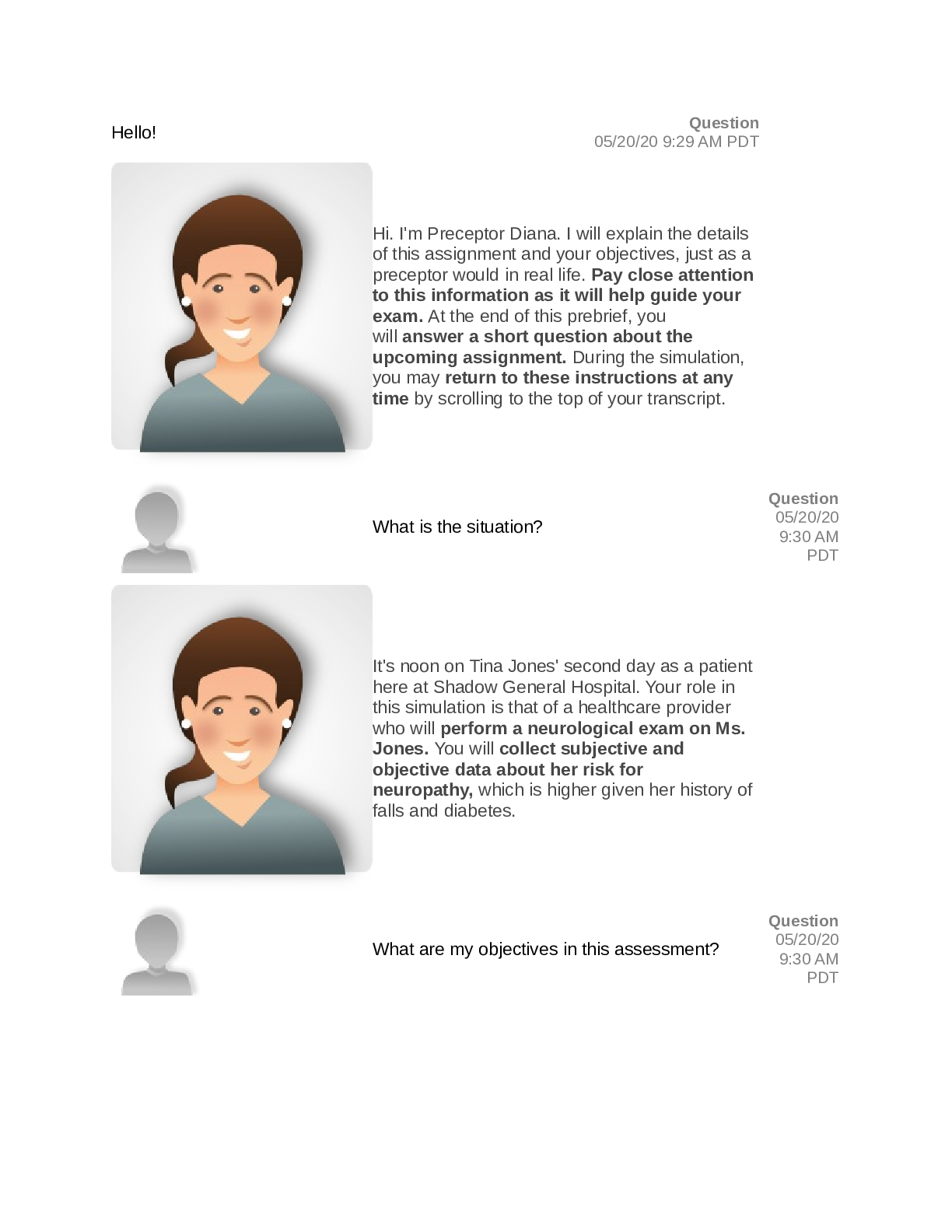 Preview image for Shadow Health Neurological Assessment Tina Jones Transcript by FNP student Interview | NR-509 Week 3