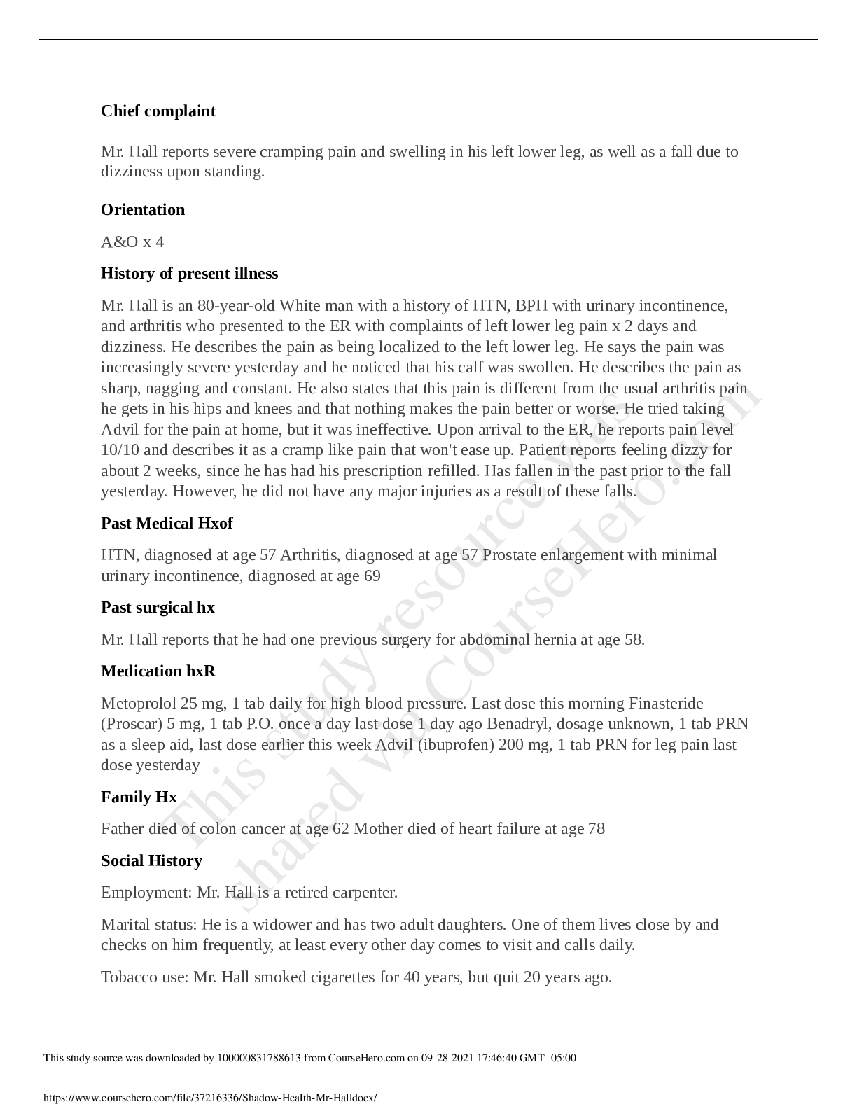 Preview image for Robert Hall Mobility  Shdow Health Focussed Exam 2021 | GRADED A+
