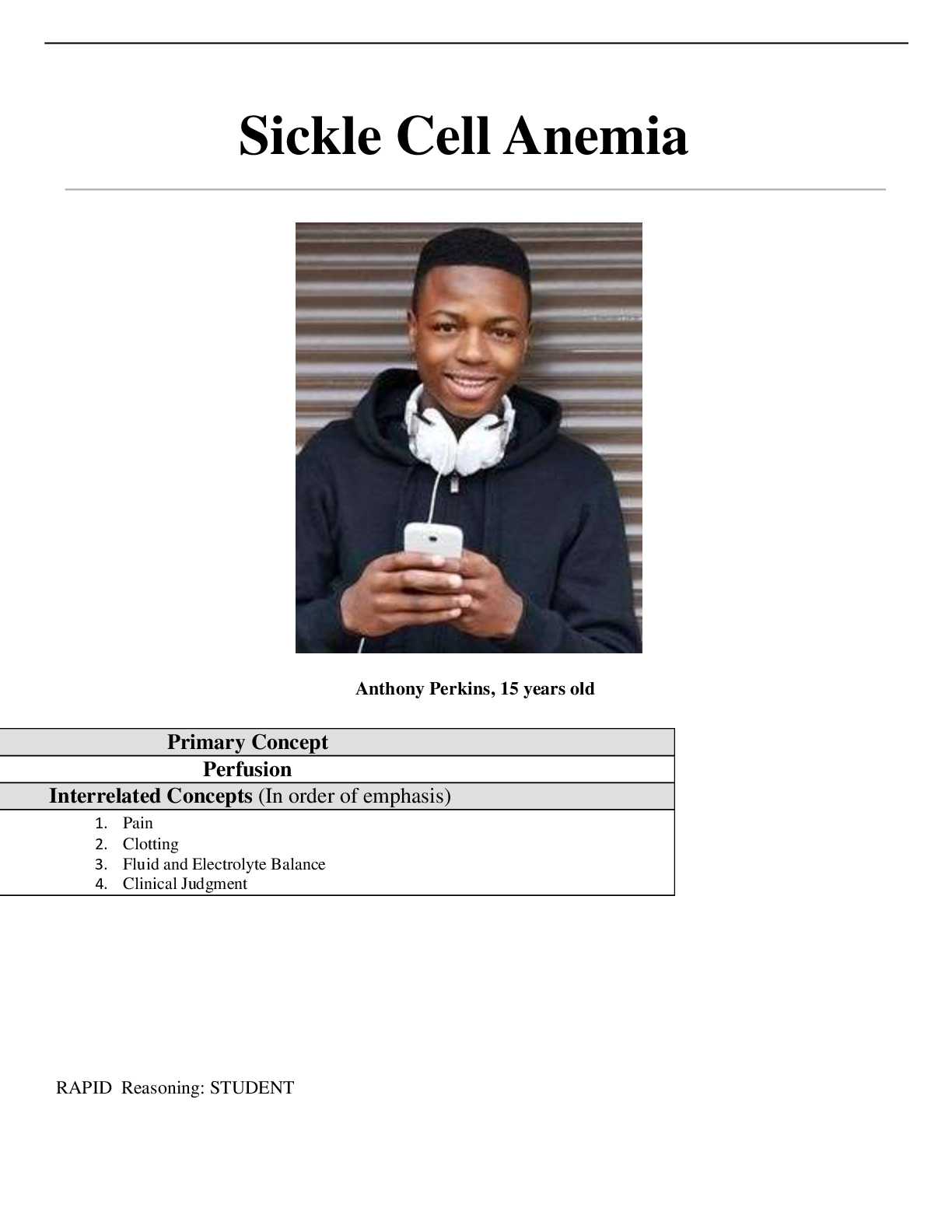 Preview of Sickle Cell Anemia: Anthony Perkins, 15 years old