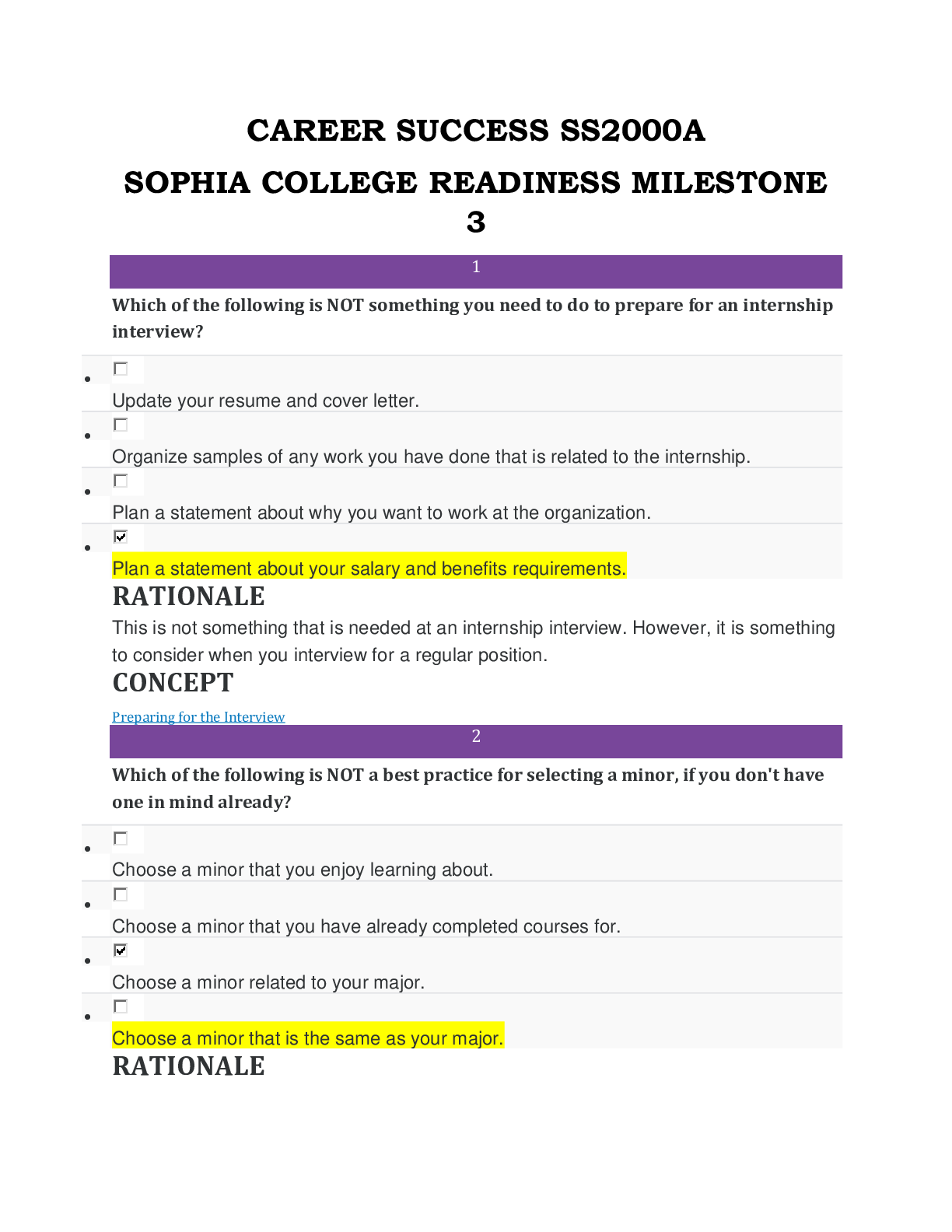 Preview image for CAREER SUCCESS SS2000A SOPHIA COLLEGE READINESS MILESTONE 3