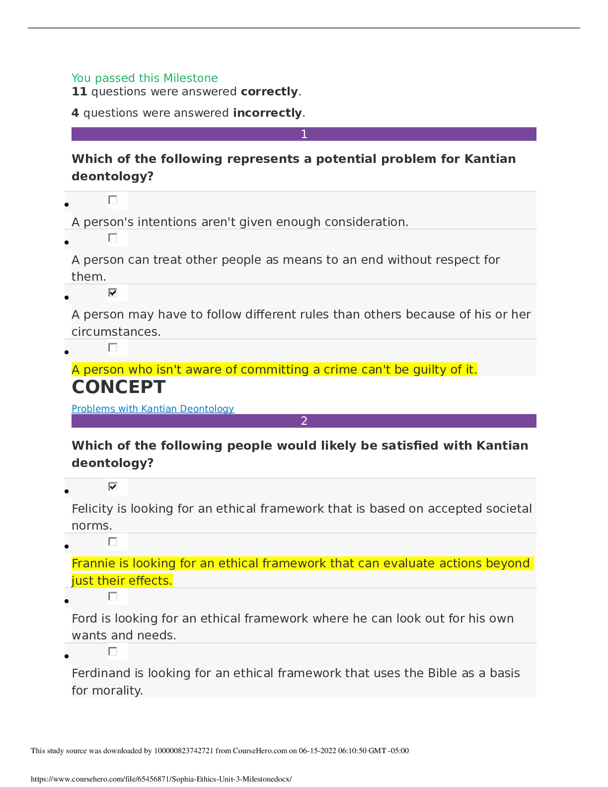 Preview image for PHIL MISC Sophia Ethics Unit 3 Milestone _Latest,100% CORRECT