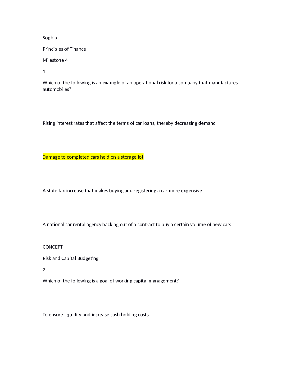 Preview image for Sophia Finance Milestone 4_Complete Questions and Answers (Latest 2020/2021)