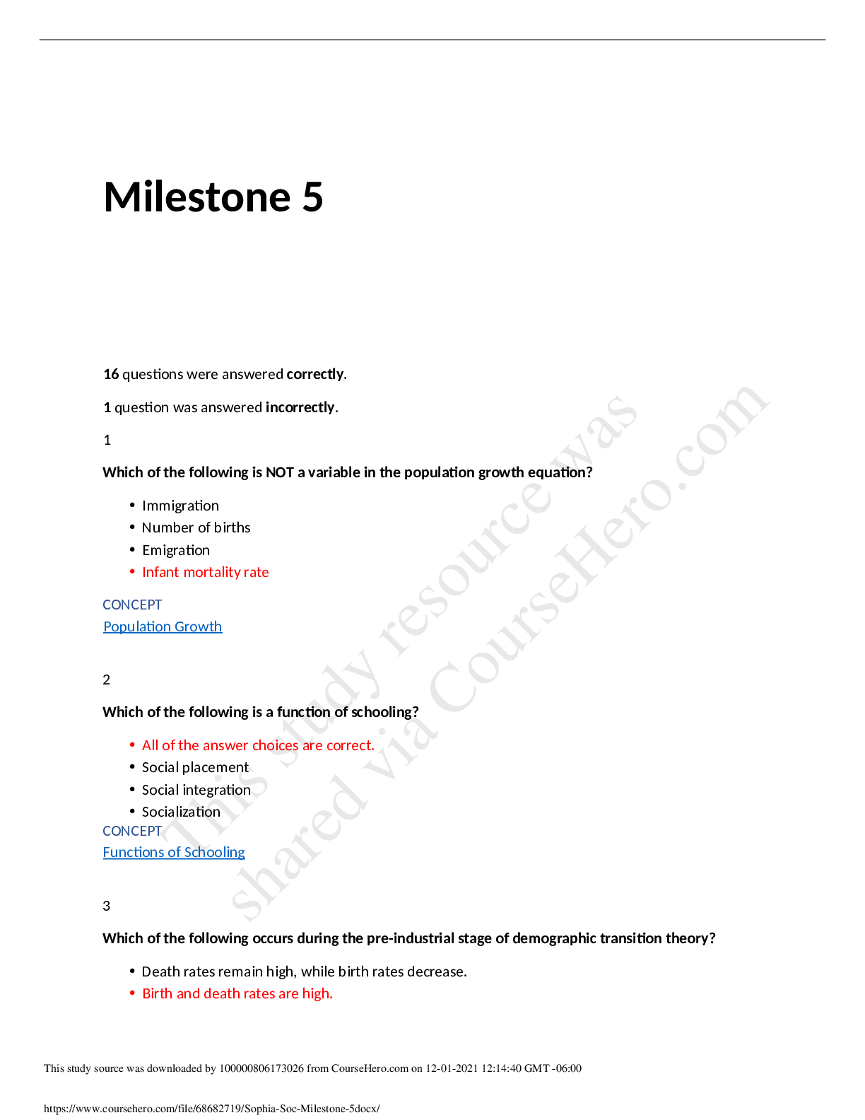 Preview image for University of the People AY 2021 Sophia Sociology MILESTONE 5. Score 16/17 Includes all the CONCEPTS.