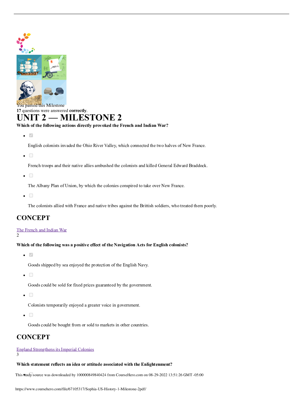 Preview image for (Latest) Sophia US History I Milestone 2