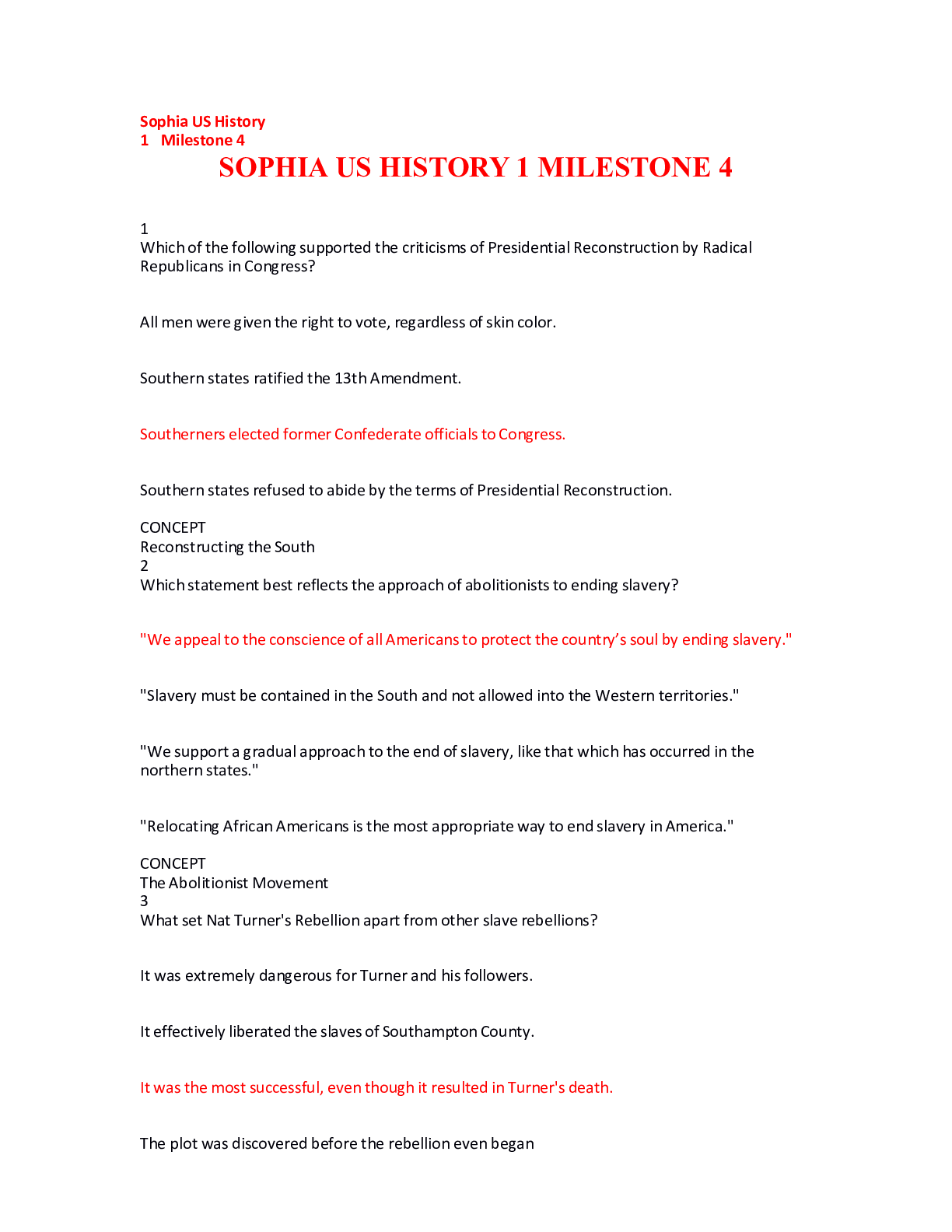 Preview image for Sophia US History Milestone 4 Questions and Answers,100% CORRECT
