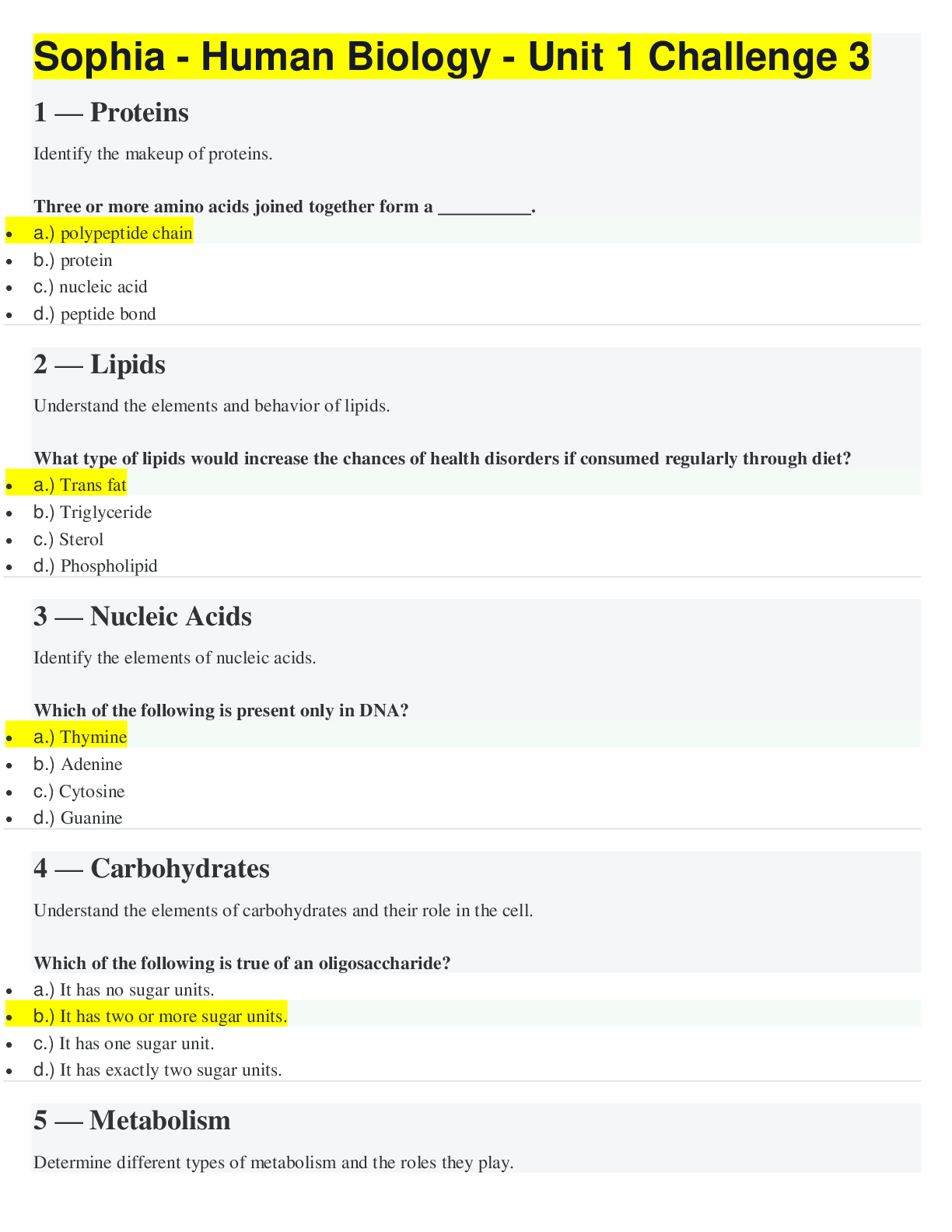Preview image for Sophia - Human Biology - Unit 1 Challenge 3 Question And Answers_A+ Grade