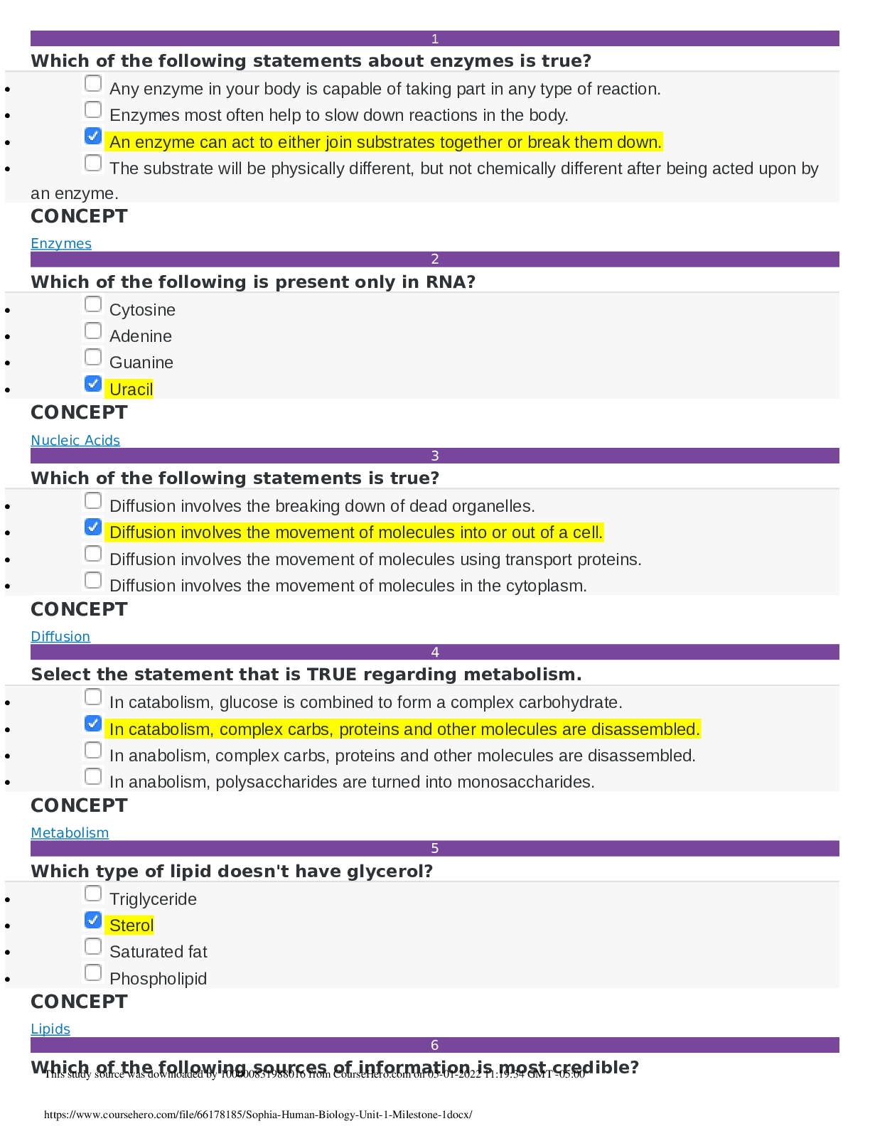Preview image for Sophia - Human Biology - Unit 1 Milestone 1.docx. LATEST 2021
