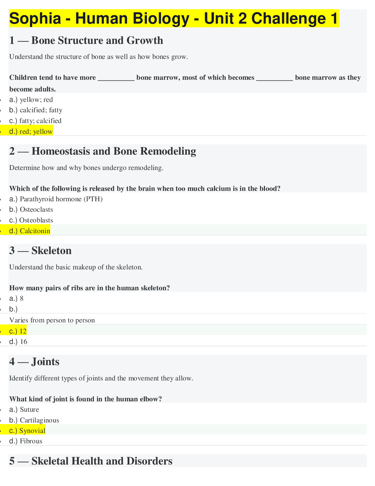 Preview image for Ashford University - SOPHIA PATHWAY Sophia - Human Biology - Unit 2 Challenge 1 Question And Answers_Already Graded A.