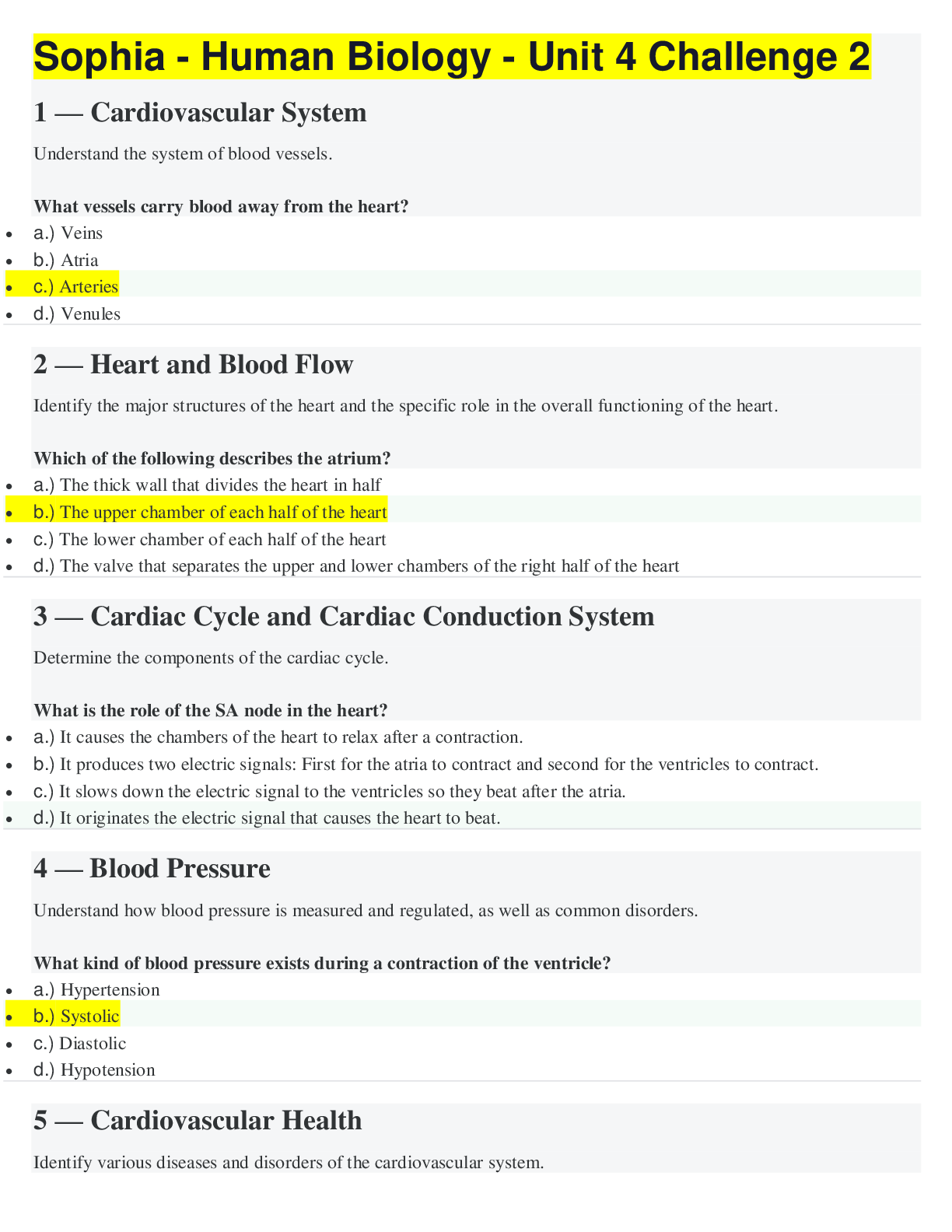 Preview image for Ashford University - SOPHIA PATHWAY Sophia - Human Biology - Unit 4 Challenge 2 Question Answers_Already Graded A.