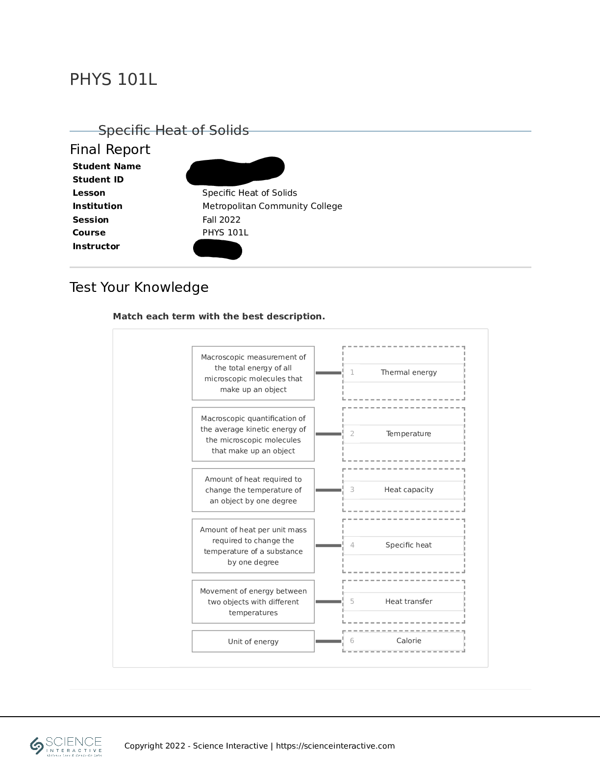 Preview image for PHYS 101L Specific Heat of Solids Metropolitan Community College Session Fall 2022 Complete A+ Exam.