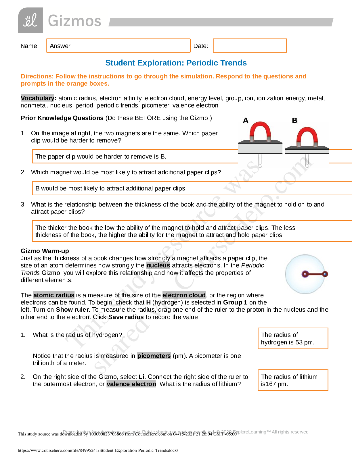 Preview image for Lab Experiment > Student Exploration: Periodic Trends