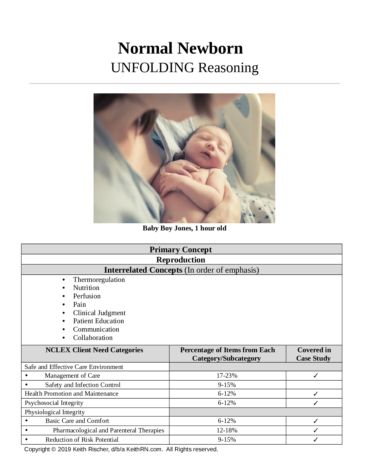 Preview of NUR 112 / NUR 112 Normal Newborn Case Study UNFOLDING Reasoning