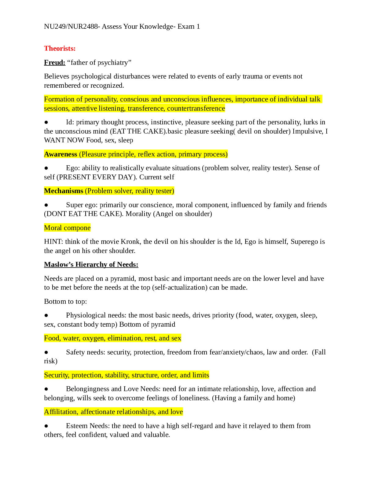 Preview image for NU249/NUR2488- Assess Your Knowledge- Exam 1