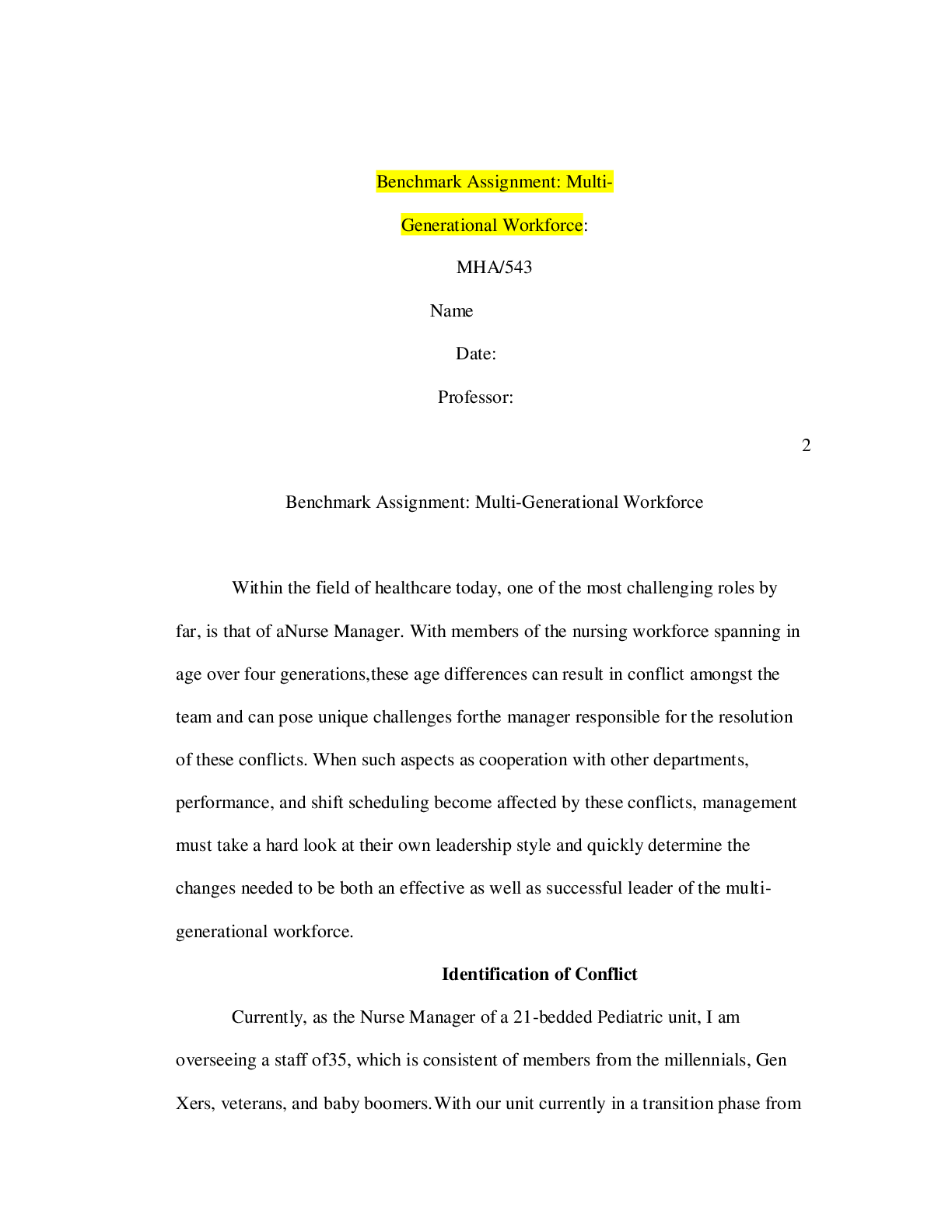 Preview image for Benchmark Assignment: Multi Generational Workforce