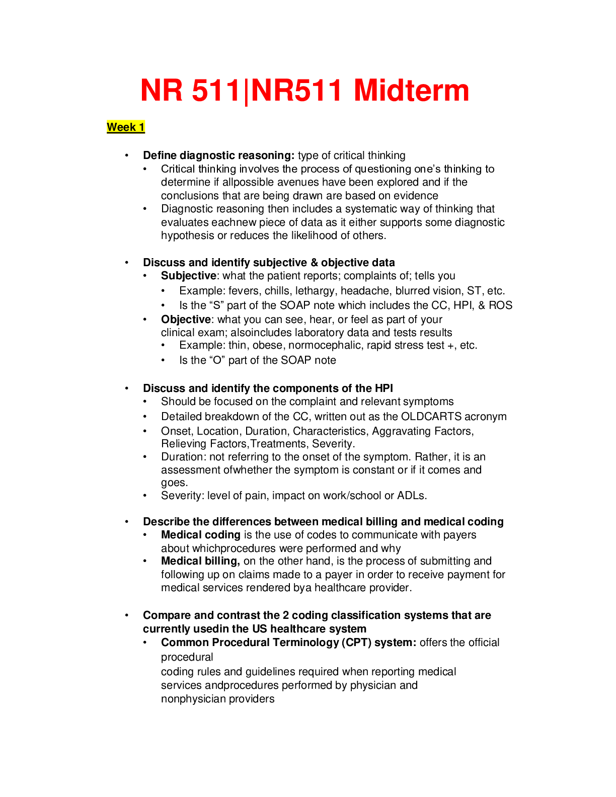 NR 511|NR511 Midterm study-guideupdated-2020-complete