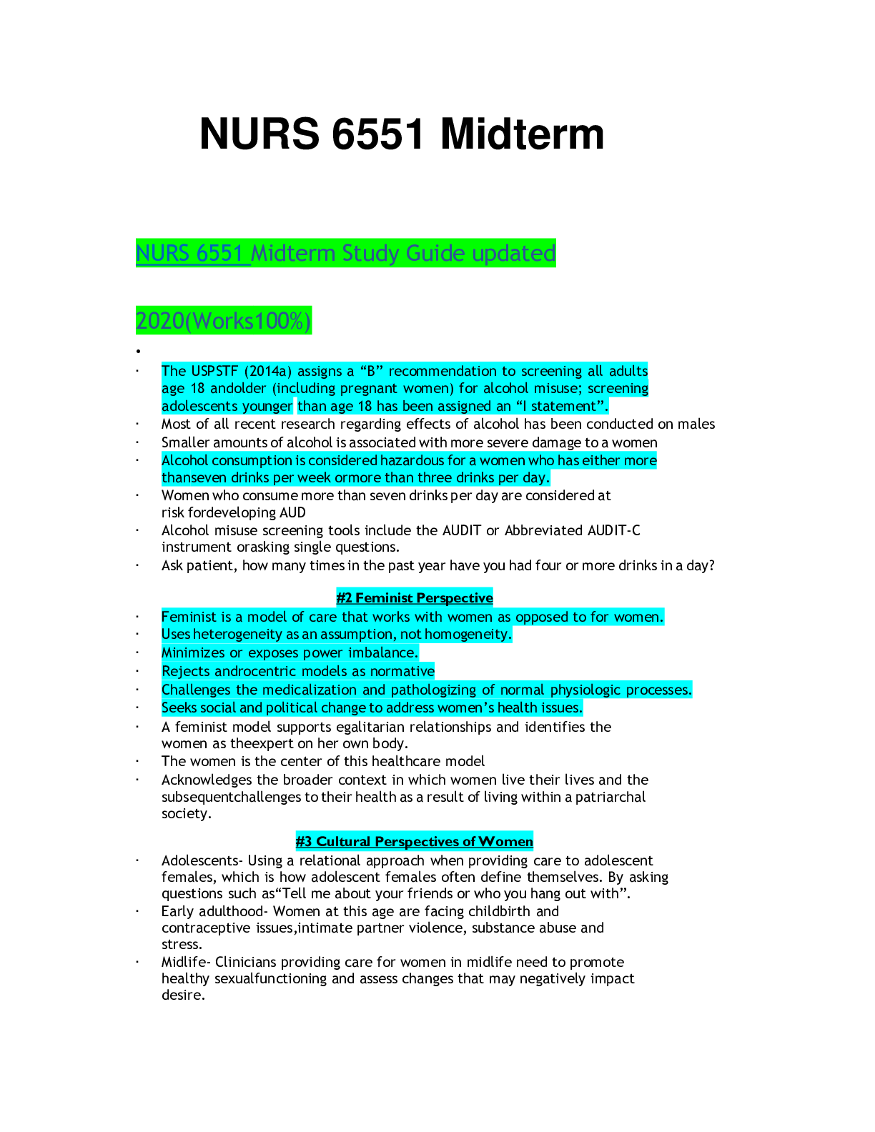 Preview image for NUR 6551-midterm-study-guide-updated-2020works-10