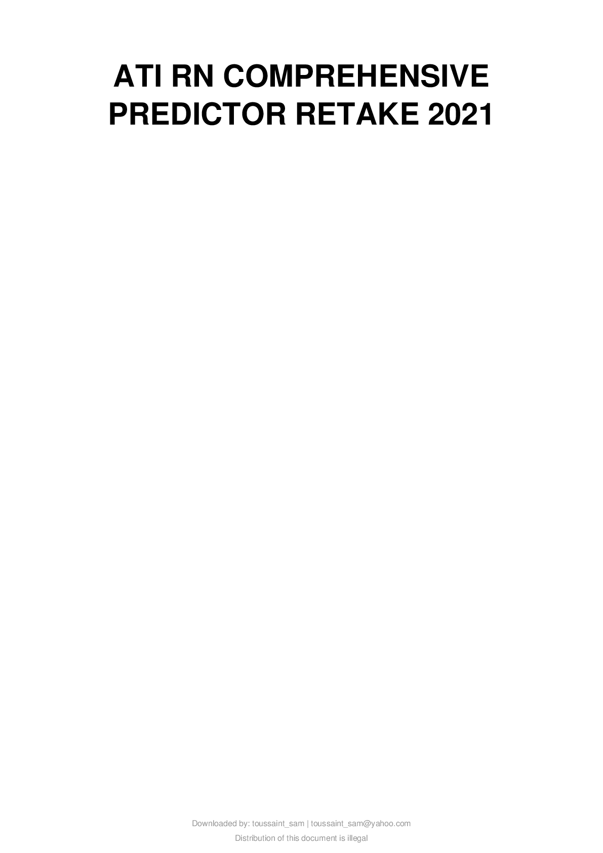 Preview image for ATI RN COMPREHENSIVE PREDICTOR RETAKE 2021