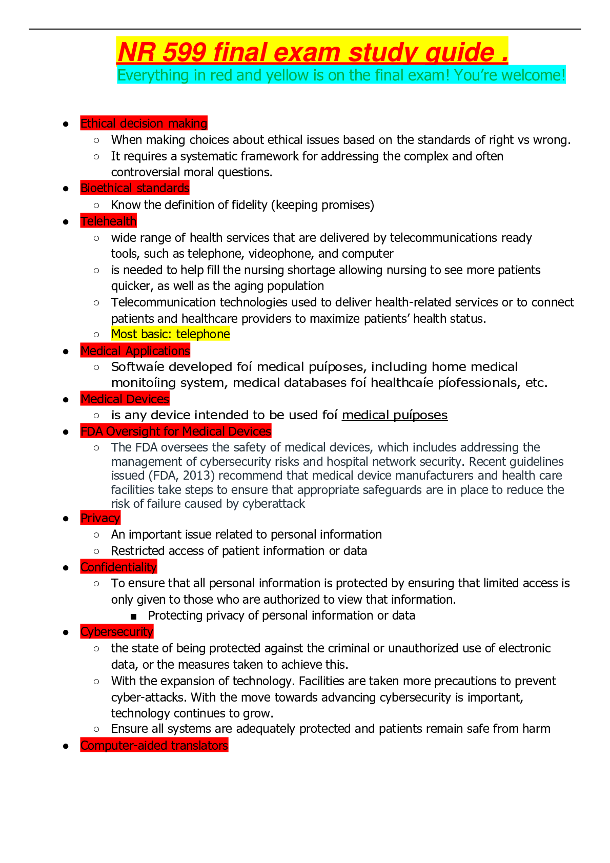 Preview image for NR 599 final exam study guide