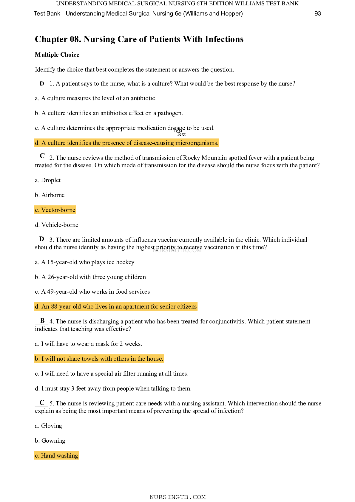 Preview of NURSING 225TB-Chapter 08. Nursing Care of Patients With Infections.