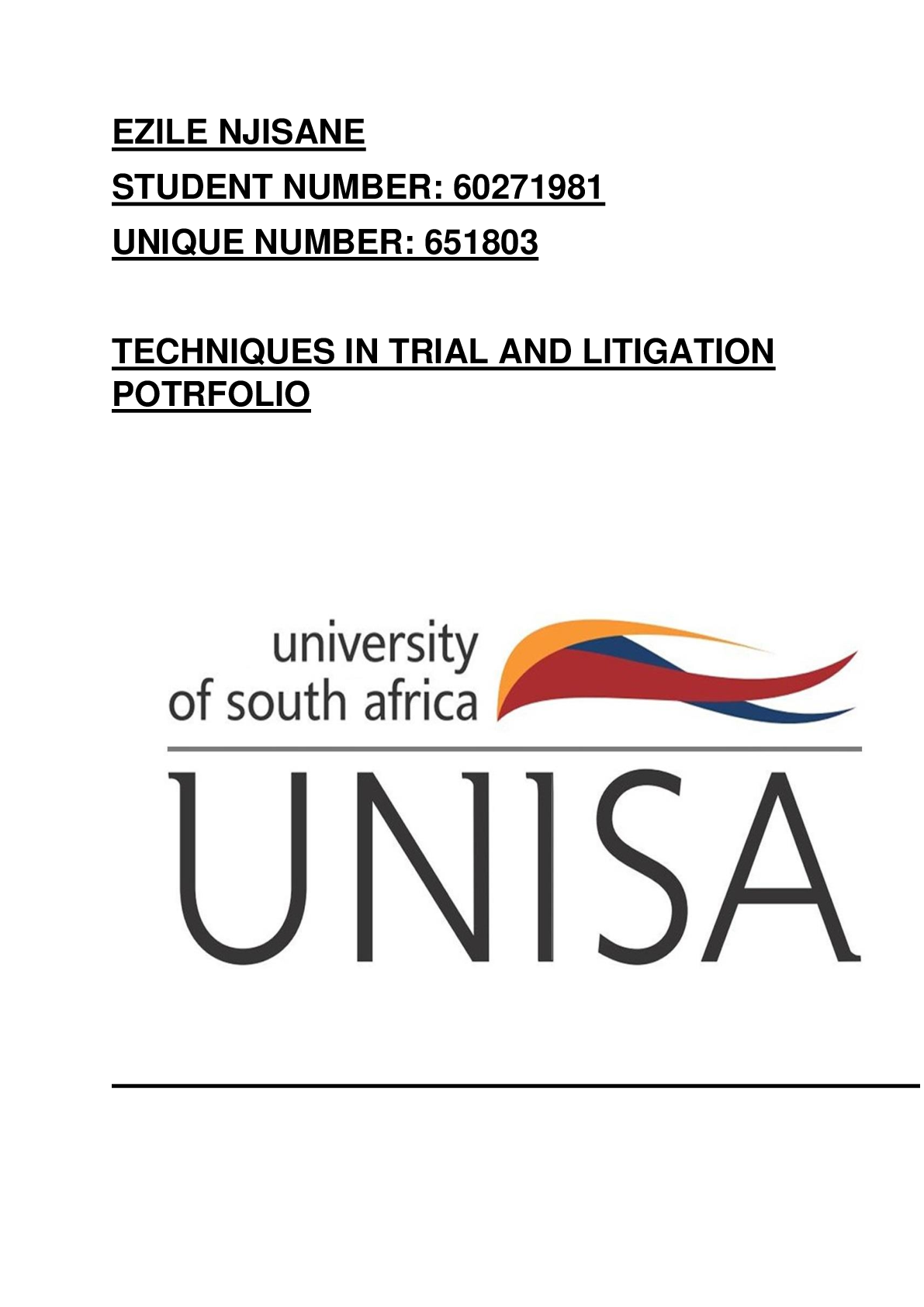 Preview image for TECHNIQUES IN TRIAL AND LITIGATION POTRFOLIO