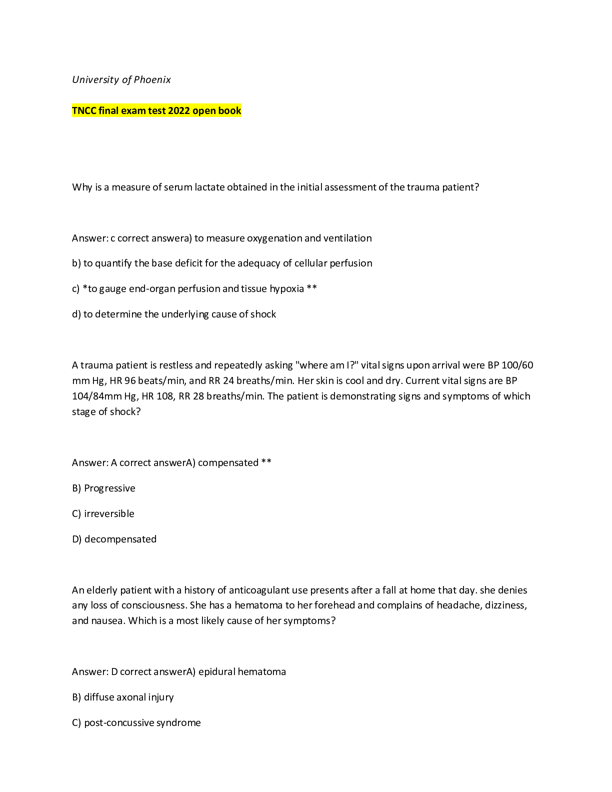 Preview image for TNCC FINAL EXAM TEST 2022 OPEN BOOK