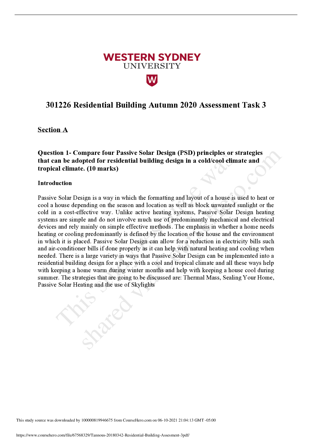 Preview of Western Sydney UniversityCONSTRUCTI ----Tannous - 20180342- Residential Building Assesment