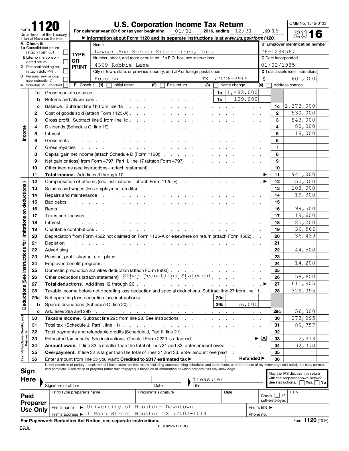 Preview image for ACCOUNTING 4302 Tax Project Option 1