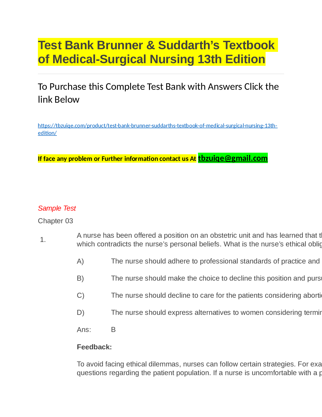 Preview image for Test Bank Brunner & Suddarths Textbook of Medical-Surgical Nursing 13th Edition