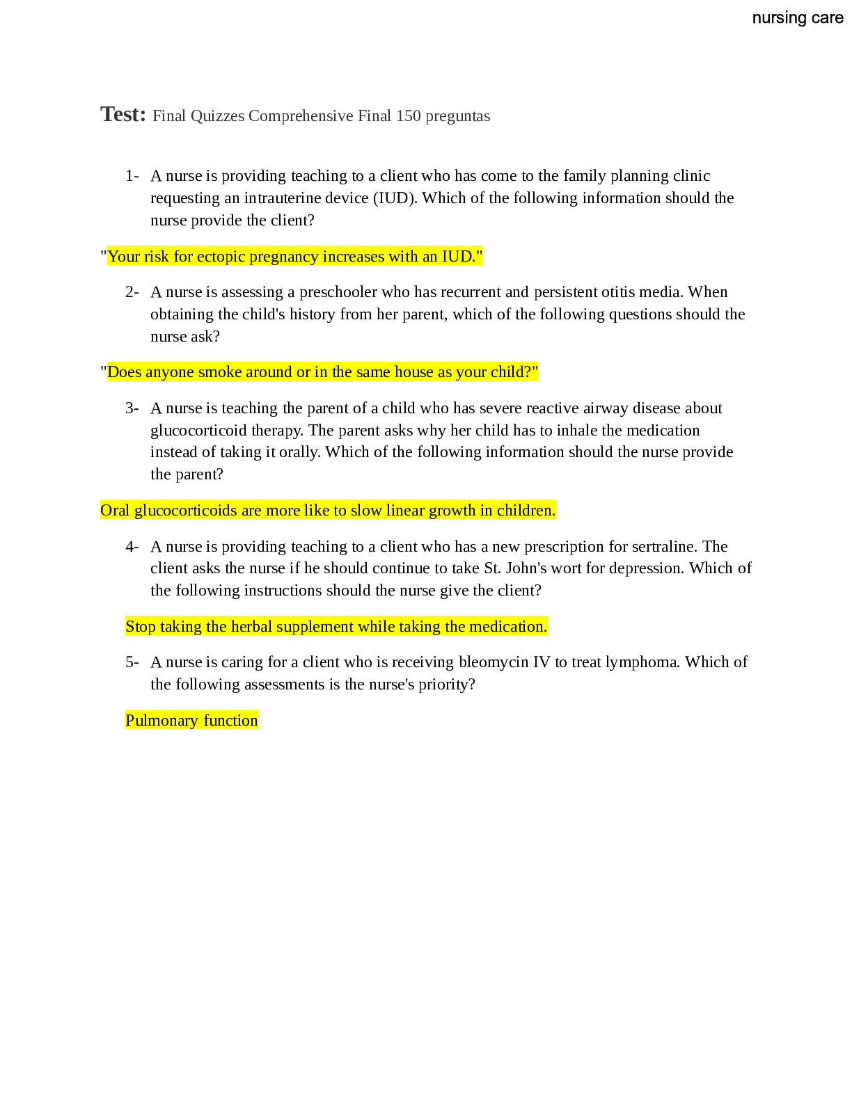 Preview image for Test Final Quizzes Comprehensive Final 150 preguntas.