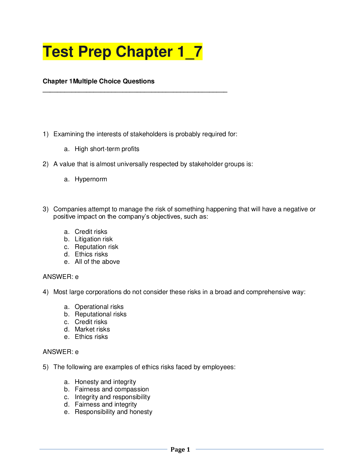 Preview image for DeVry University, Keller Graduate School of Management - ACCT 530 Test Prep Question And Answers Chapter 1_ Chapter 7| Rated A+