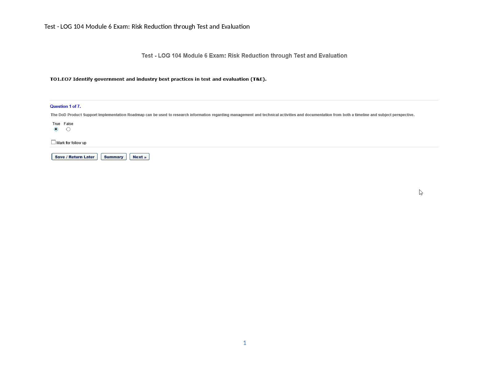 Preview image for LOG 104 Module 6 Exam Risk Reduction through Test and Evaluation