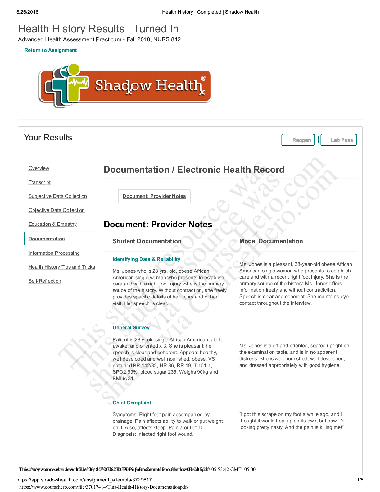 Preview image for Tina Health History Documentation with complete solution