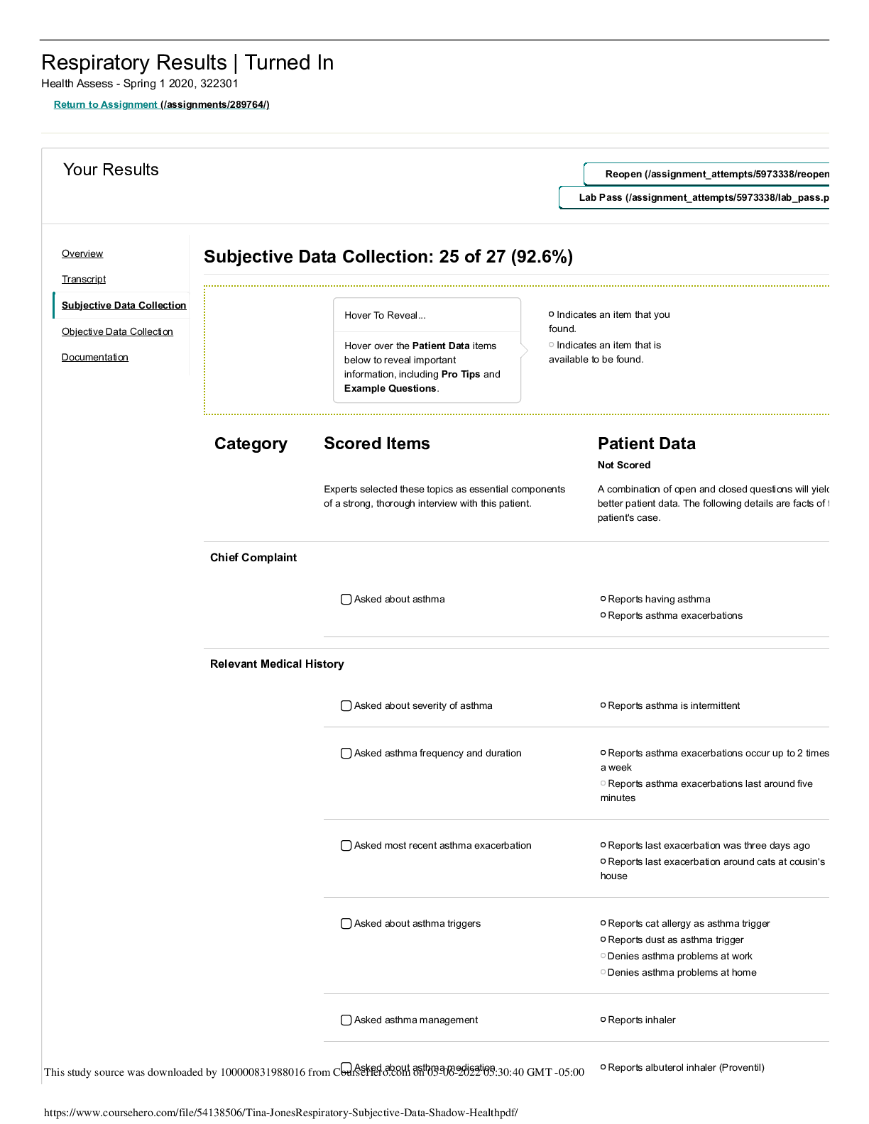 Preview image for Shadow Health Tina Jones Comprehensive Assessment -Subjective Data Collection