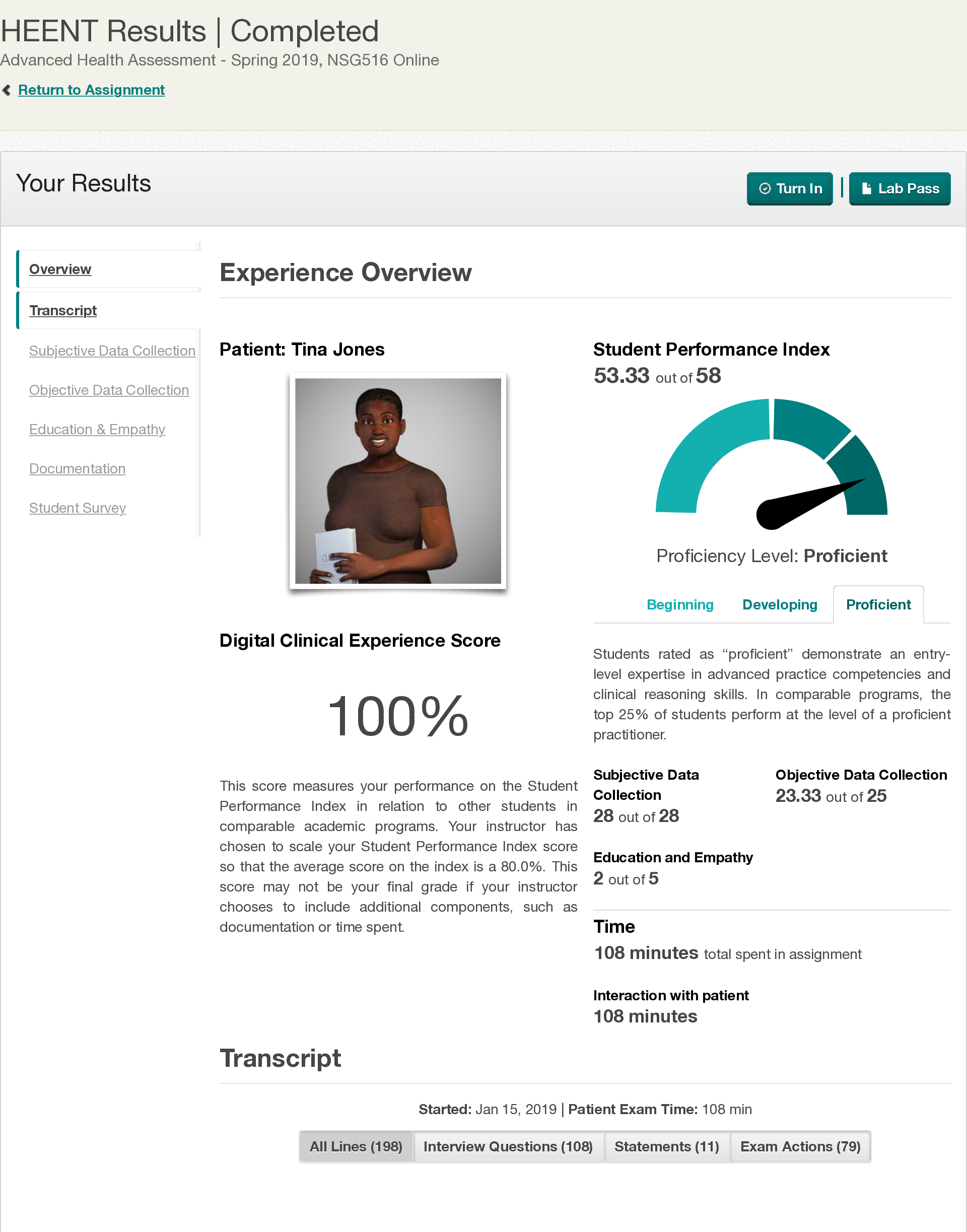 Preview image for Rivier University NSG 516 Tina Jones HEENT Interview | Completed | Shadow Health 1.