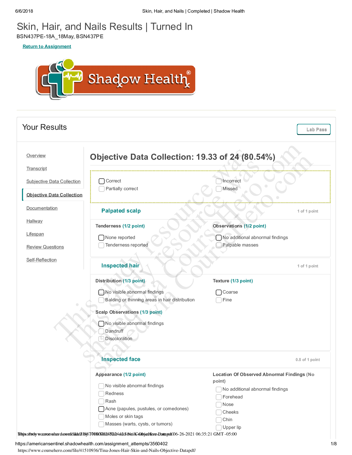 Preview image for Tina Jones Hair, Skin and Nails Objective Data