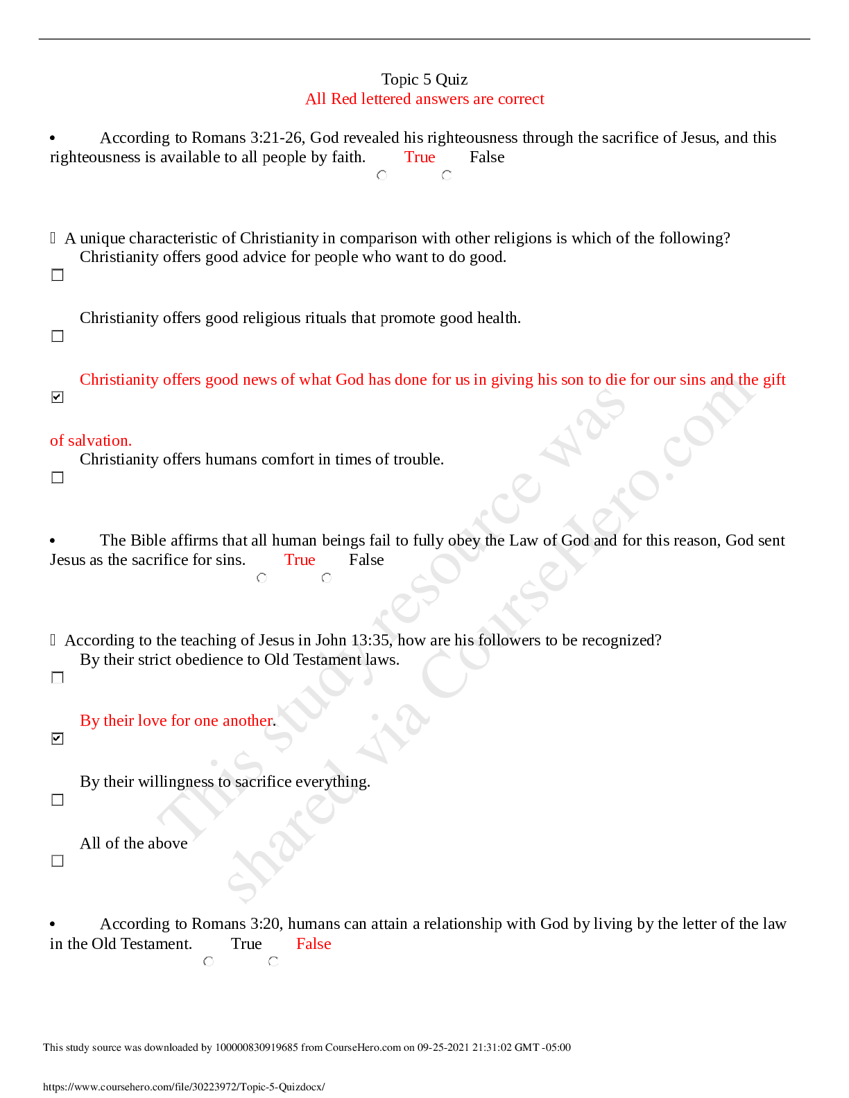 Preview image for CWV 301 Topic 5 Quiz with correct answers highlighted in RED.(Grand Canyon University)
