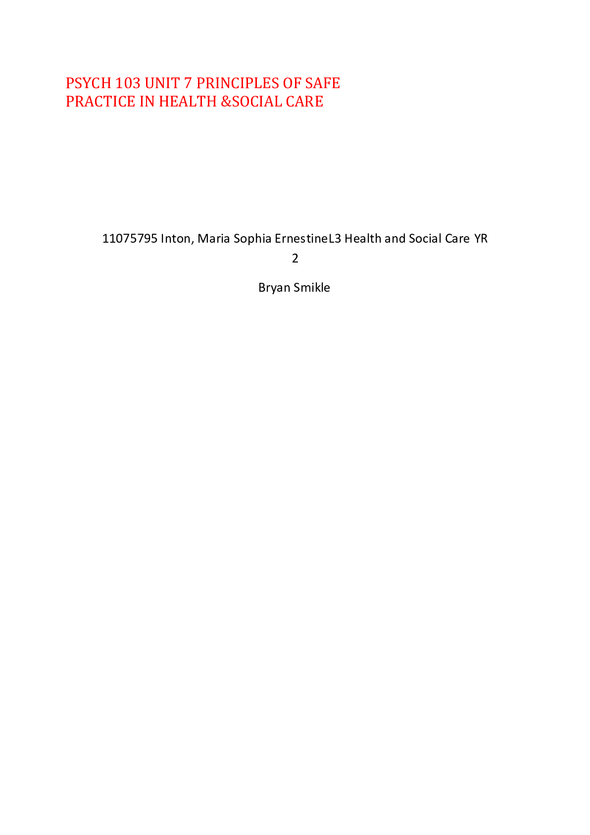 Preview image for PSYCH 103 UNIT 7 PRINCIPLES OF SAFE PRACTICE IN HEALTH &  SOCIAL CARE,100% CORRECT